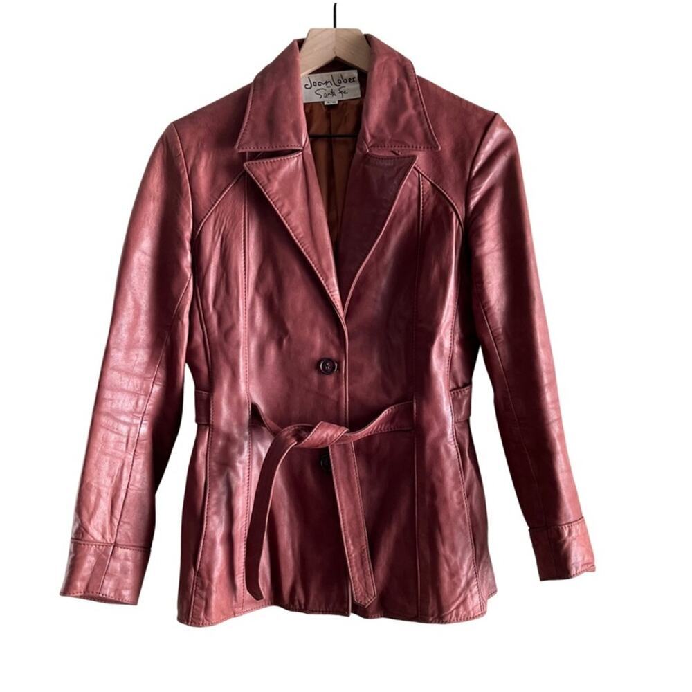 Vintage 70s Belted Leather Jacket Brick Red Button Front Joan Lober Santa‎ Fe, S